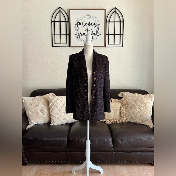 St. John Collection Brown & Blue Santana Knit Tweed Long Line Blazer Size US 4 - Picture 15 of 16